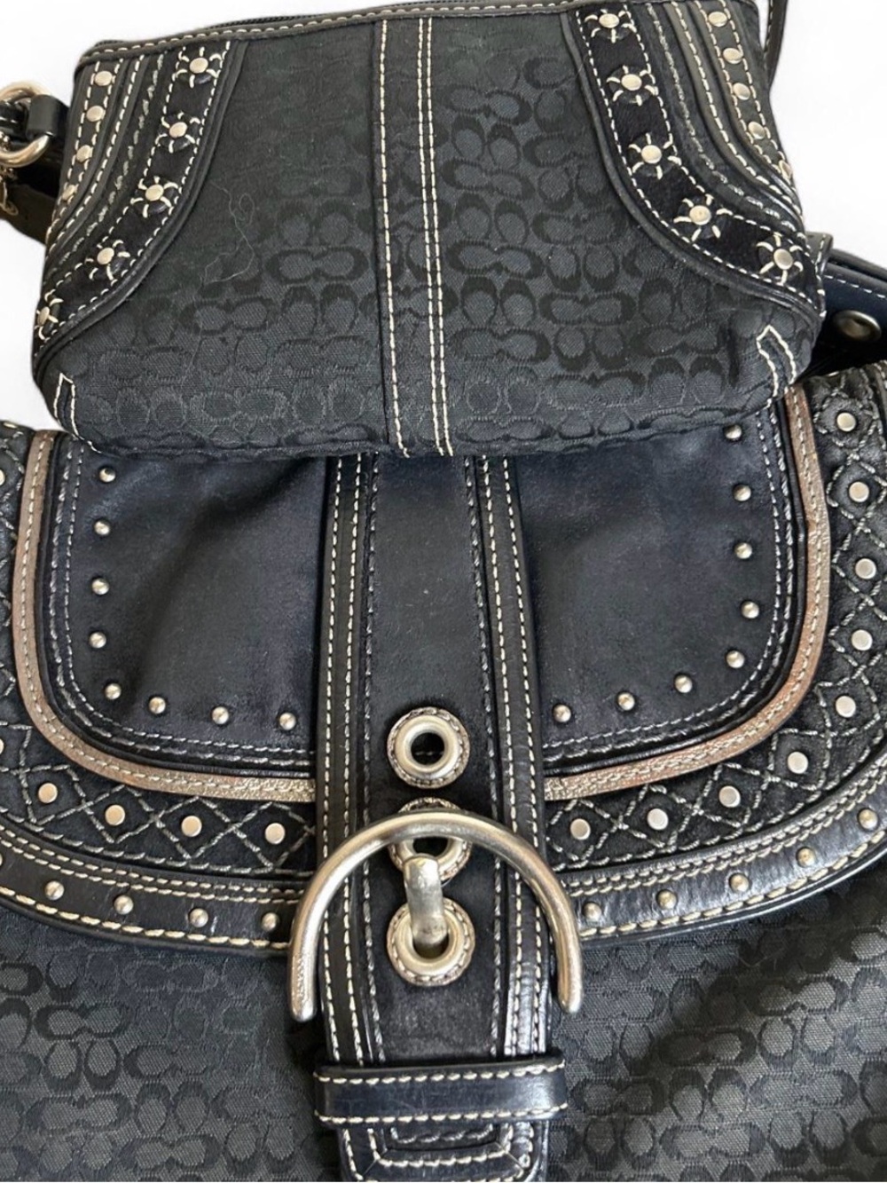Coach Black Soho Sgnature C Patchwork with Rivets Bag and Wristlet 2007 F11405 - Picture 6 of 8